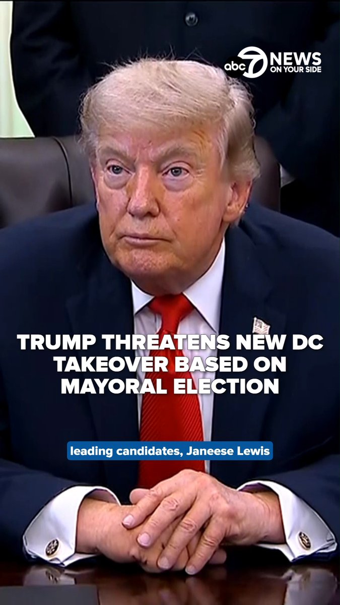 President Donald Trump on Thursday threatened to "take back Washington" if Janeese Lewis George won the D.C. Mayoral race. Lewis George, a democratic socialist who is leading the race, told 7News in a statement that the threat is an "attack on democracy itself." #wjla #washingtondc #dcmayor #trump