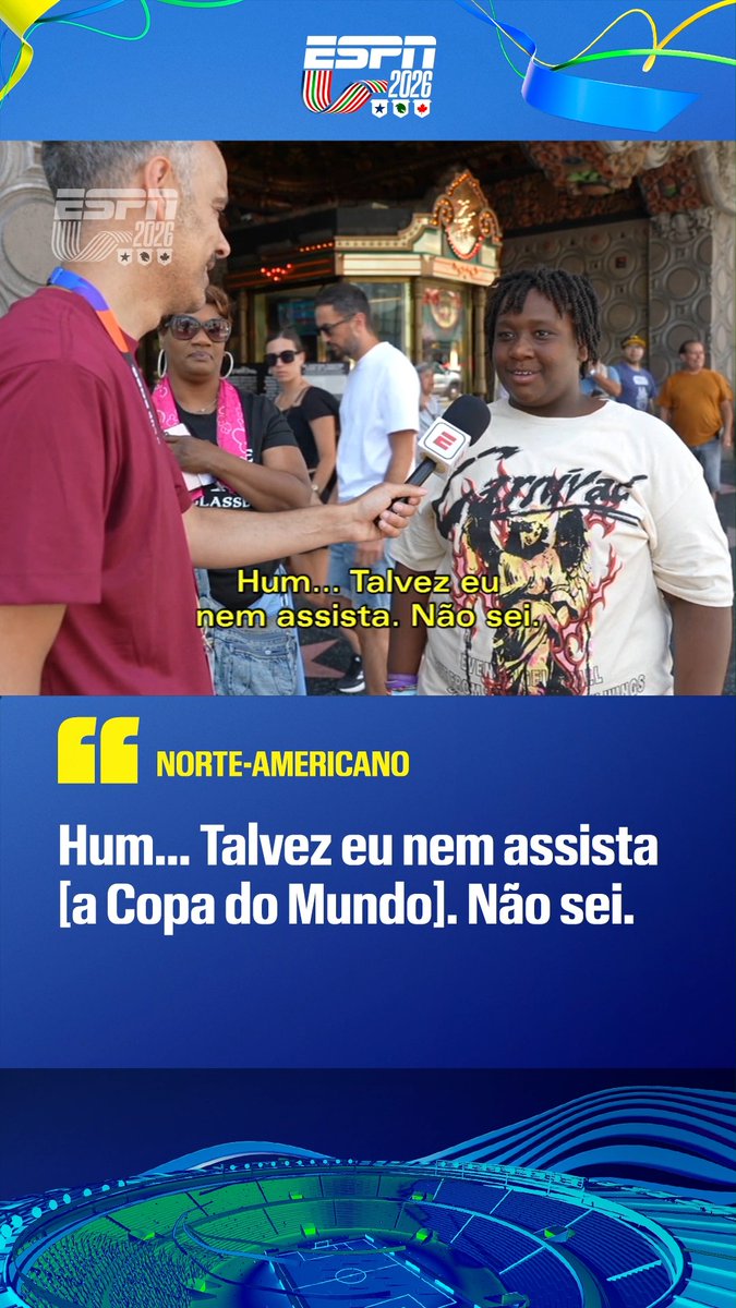 ‘EU NÃO ACOMPANHO’ 👀 A ESPN entrevistou alguns norte-americanos para saber se eles estão animados em receber a Copa do Mundo em seu país. O que você achou das respostas, fã de esportes? Assista à Copa do Mundo FIFA pela CazéTV, no #DisneyPlus, sem custo adicional. #ESPN2026 #FIFAWorldCup