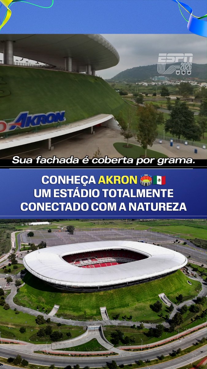 O Estádio Akron 🏟️🇲🇽 é a casa do Club Deportivo Guadalajara. O local recebeu a final da Conmebol Libertadores de 2010, entre Chivas e Internacional, e tem capacidade de mais de 46 mil pessoas. Na Copa do Mundo de 2026, Coreia do Sul e República Tcheca vão se enfrentar em Zapopan, às 23h, nesta quinta-feira, no segundo jogo da competição. Assista à Copa do Mundo FIFA pela Cazé TV, no #DisneyPlus, sem custo adicional. #ESPN2026 #FIFAWorldCup #CoreiaDoSul #RepúblicaTcheca #Akron