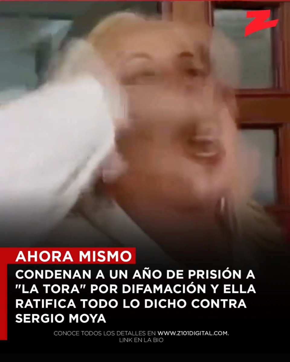 AHORA MISMO 🔴 | Claudia Pérez, conocida como "La Tora", reaccionó públicamente luego de ser condenada a un año de prisión por difamación en contra del diputado Sergio Moya, dejando claro que no se retracta de ninguna de las acusaciones que originaron el proceso judicial en su contra. Lejos de amedrentarse ante la sentencia, la comunicadora reafirmó sus señalamientos contra el legislador, en una postura que ha generado amplia atención en redes sociales y en el ambiente mediático dominicano. La condena abre un debate sobre los límites entre la libertad de expresión y la difamación en el país, especialmente cuando se trata de señalamientos contra figuras públicas del ámbito político. El caso de "La Tora" se suma a una serie de procesos judiciales contra comunicadores y personalidades de redes sociales en República Dominicana, en un contexto donde la línea entre la denuncia ciudadana y la responsabilidad legal por las palabras es cada vez más objeto de escrutinio en los tribunales. Conoce todos los detalles Link en la Bio 👆 #ZDigital #Z101 #Noticias #News #LaTora #ClaudiaPerez #SergiaMoya #Difamacion #JusticiaRD #RepublicaDominicana #LibertadDeExpresion #PoliticaRD #ViralRD