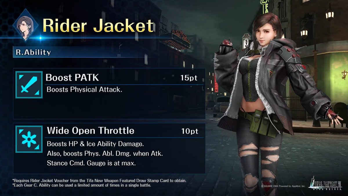 Check out Tifa's Exclusive Gear! Get it from the Tifa New Weapon Featured Draw on the Stamp Card! #FF7EC #FF7EverCrisis #FF7