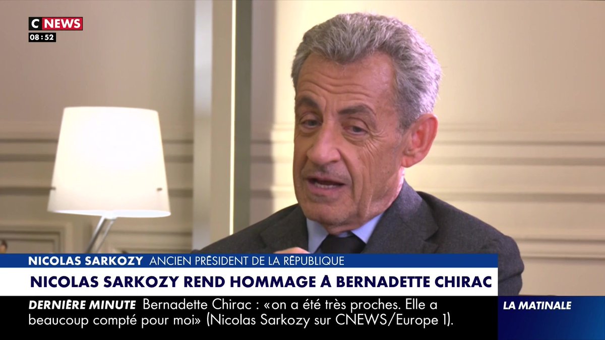 🔵 Nicolas Sarkozy rend hommage à Bernadette Chirac : "Pour moi, la famille Chirac, oui, c'est un peu la mienne, parce que même quand on s'est opposés, même quand on a été frontalement en opposition, il y avait un lien. On était fait du même sang" #europe1