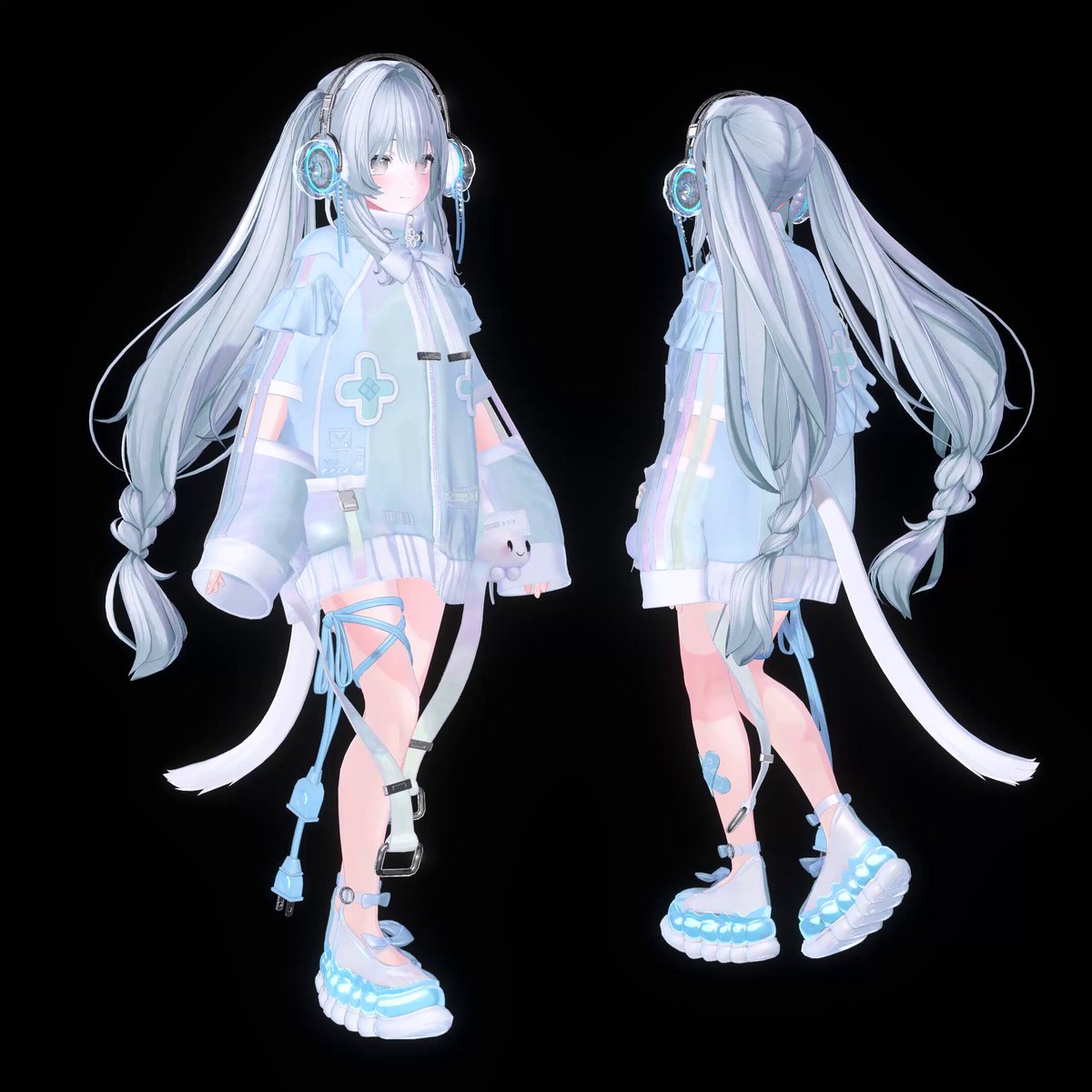 🪼『Mimele』 くらげをモチーフにした、 透明感あふれるトラックジャージコーデです。 淡い色彩と、 AudioLink対応のヘッドホンを組み合わせた、 軽やかなサブカルスタイルに仕上げました🎧🫧 来週発売予定です✨ #VRChat #新しめのフォルダ