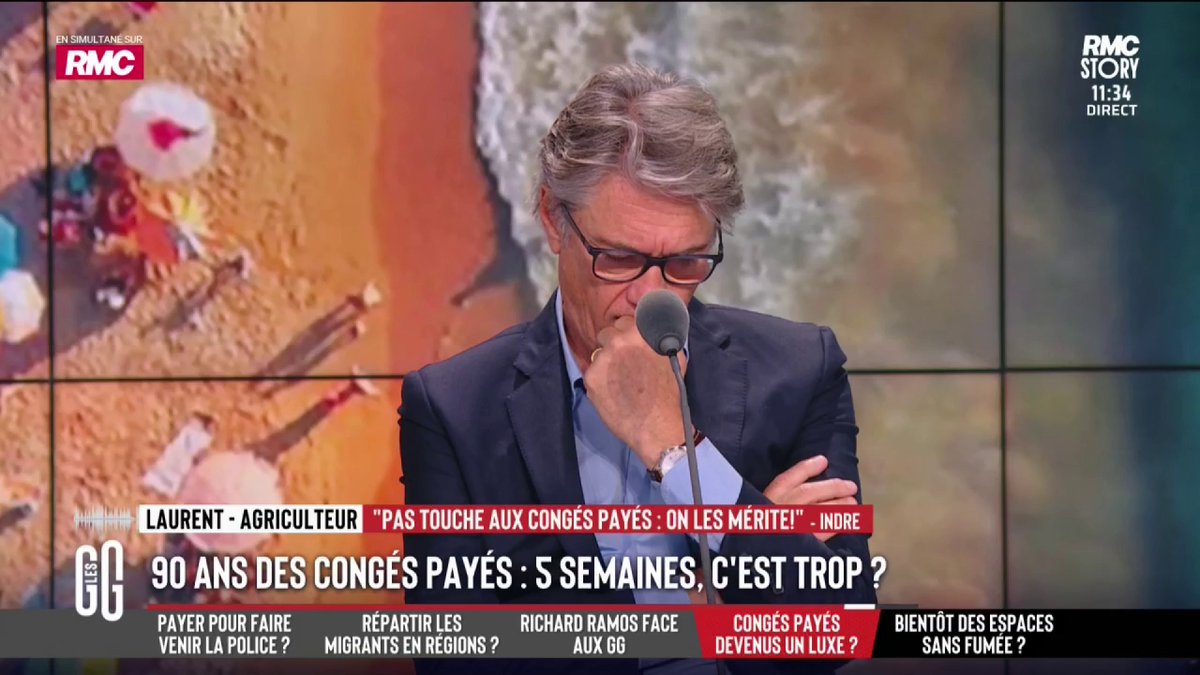 🏖️ 90 ans des congés payés : 5 semaines, c’est trop ? 📞 Laurent, agriculteur : "Qu'on nous foute la paix avec ces réductions de vacances pour ceux qui bossent. Arrêtons de dire que les Français ne travaillent pas assez. Le problème, c'est ceux qui ne bossent pas ! " #GGRMC