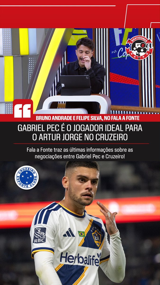 VAI PINTAR NO CRUZEIRO? No Fala a Fonte, Bruno Andrade e Felipe Silva trouxeram as últimas informações sobre a situação de Gabriel Pec, meia brasileiro do LA Galaxy e que negocia com o Cruzeiro! Saiba TUDO dos bastidores da bola no Fala a Fonte, de segunda a sexta, AO VIVO no YouTube da ESPN Brasil! #FalaFonte #FutebolNaESPN #Cruzeiro