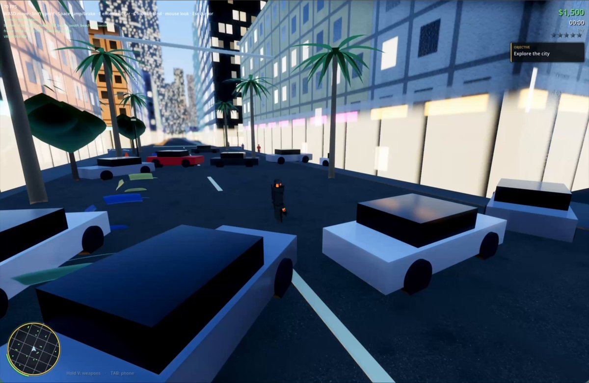 Day 3 of building GTA 6 with a loop of AI agents. We've got: - NPCs walking around - cars on the road - shadows and reflections that finally look right - weapons - phones with Instagram in it wait. imagine we wire those in-game phones to real X accounts. You drive past someone and their actual timeline is sitting on their phone. The agents are still looping. Tell me what features you guys want I will add it in there