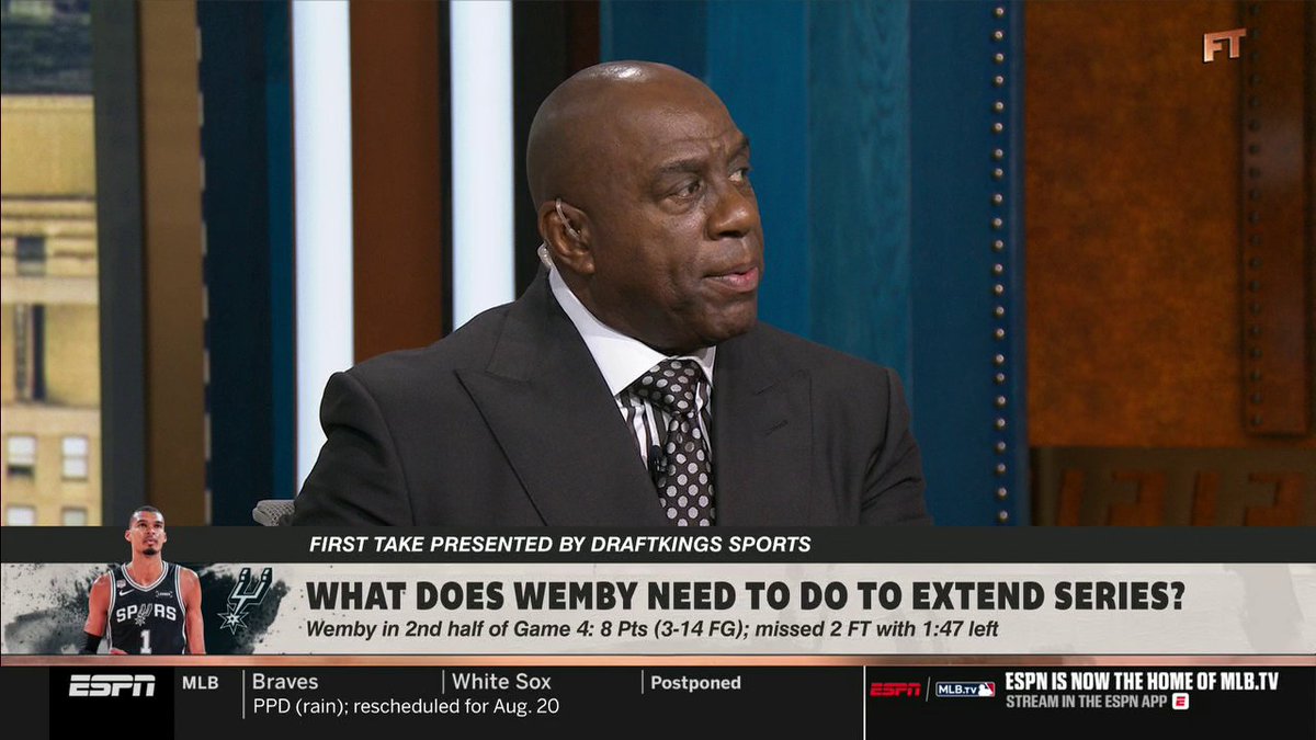 "If I'm the Spurs... I'm not mad. ... I got another game to play. ... They have played great basketball." Earvin Magic Johnson on what the Spurs' mindset should be ahead of Game 5 ✍️