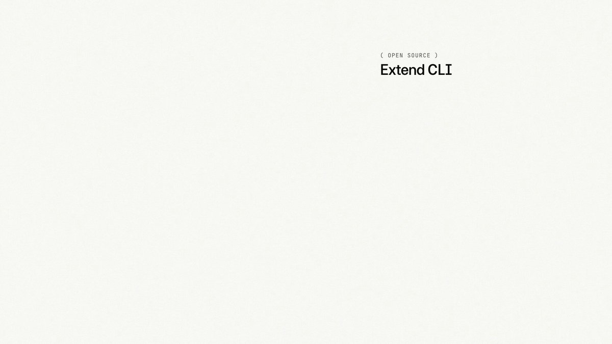 today, we're open sourcing the Extend CLI watch Fable use it to parse and extract an entire corpus of documents — end to end, without leaving the terminal try it yourself: npm install -g @​extend-ai/cli it comes with a built-in agent skill, so claude code/codex/cursor know how to drive it out of the box