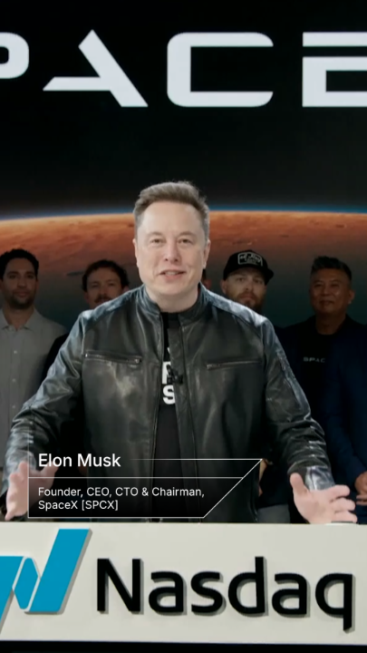 "And that's what SpaceX is all about - is to take the fiction out of science fiction and create an exciting, inspiring future for everyone." SpaceX Founder, CEO, CTO &amp; Chairman Elon Musk takes the Nasdaq Exchange podium on $SPCX IPO day.