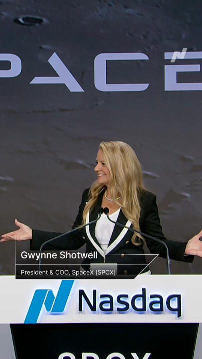 "Today, we make history again. We have a history of making history.” SpaceX President & COO Gwynne Shotwell shares the $SPCX story from the Nasdaq Exchange podium.