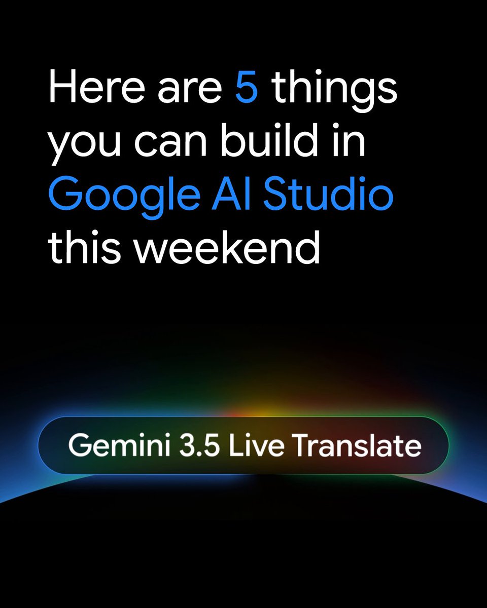 What will you build this weekend? 🛠️ Gemini 3.5 Live Translate is officially in Preview via the Gemini Live API and Google AI Studio! Skip the fragmented multi-model stack. Stream audio in,get translated audio out. 👇Tap the link to try it out in Google AI Studio: Start building apps: