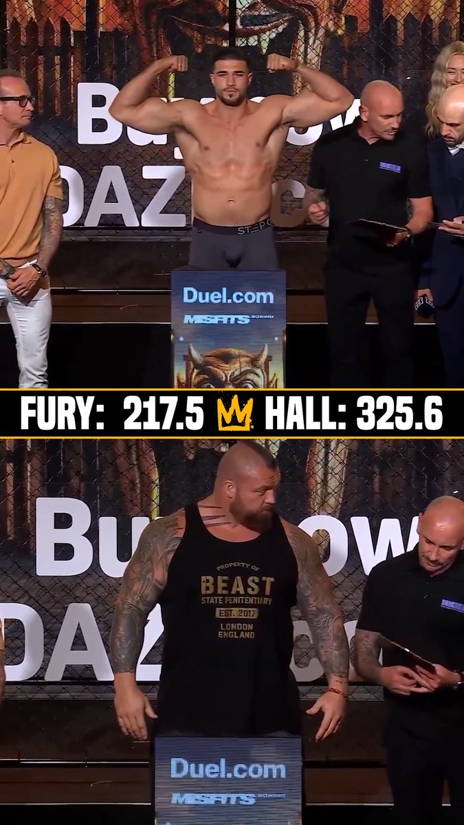 108 pound size difference 🤯 Tommy Fury will be at a huge size and strength disadvantage when he fights Eddie Hall tomorrow 💪 #FuryHall (via @daznboxing)