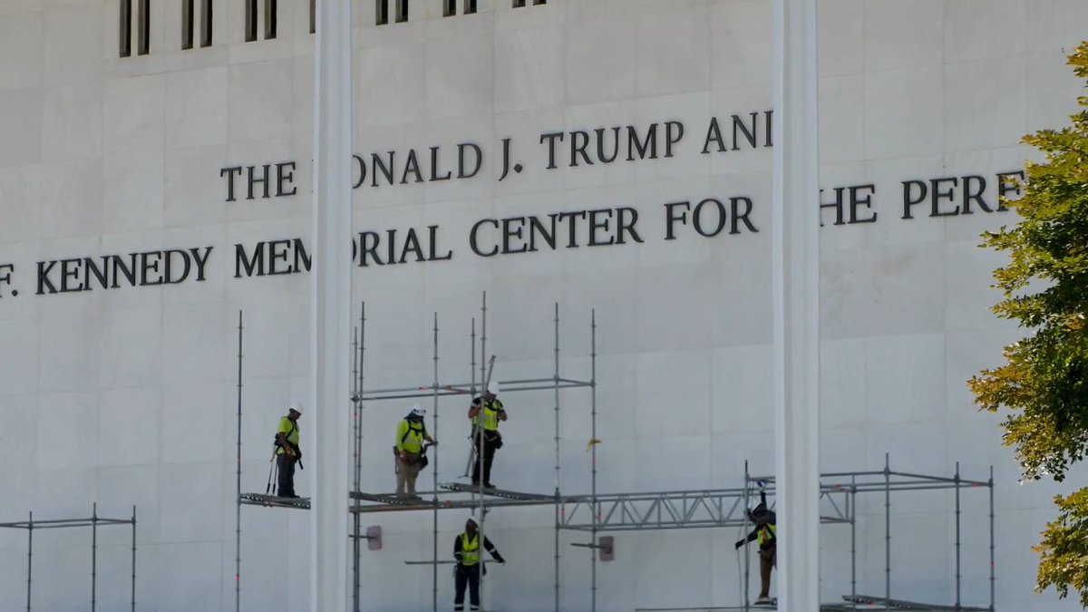 Workers have begun removing Donald Trump's name from the Kennedy Center