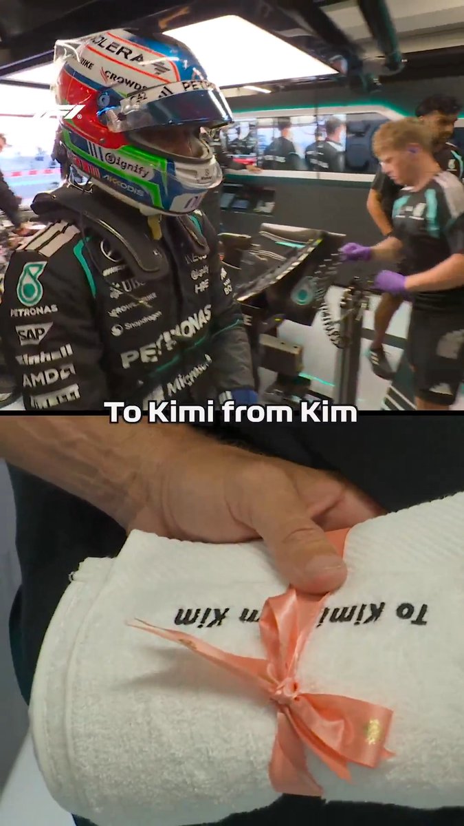 A special delivery for Kimi... from Kim 👀 #F1 #BarcelonaGP Mercedes-AMG PETRONAS F1 Team