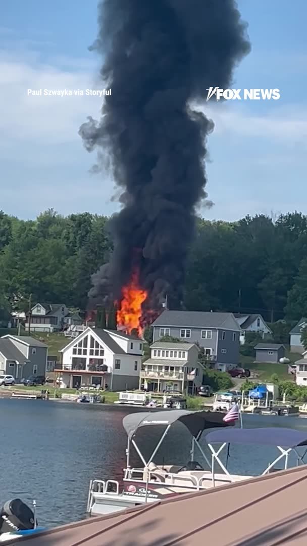 Lake houses go up in flames after a massive explosion. Investigators say a suspected propane cylinder failure sparked a fire that destroyed two Pennsylvania homes and damaged others. Bystander video captured one of the blasts as flames tore through the Elk Lake properties. Firefighters said the explosions were powerful enough to shatter windows. Preliminary findings indicate one 100-pound propane cylinder may have failed, leaked, and ignited — setting off other cylinders nearby.
