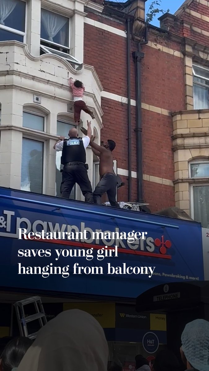 Mohamed Jesil, a restaurant manager in London, said he acted on “pure instinct” when he saw a young girl hanging from the balcony ledge. Jesil and a police officer were able to catch the girl when she fell.