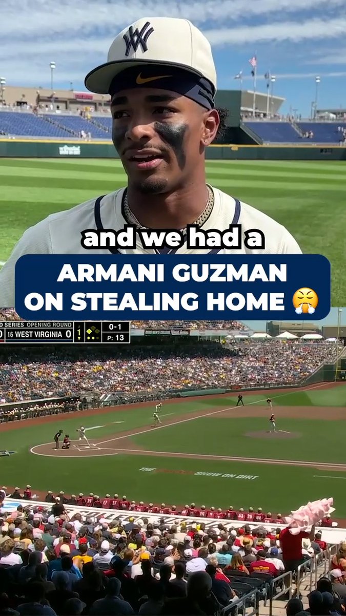 "I knew I was safe" 💯 WVU Baseball's Armani Guzman discusses the moment he stole home 🎙️ #MCWS