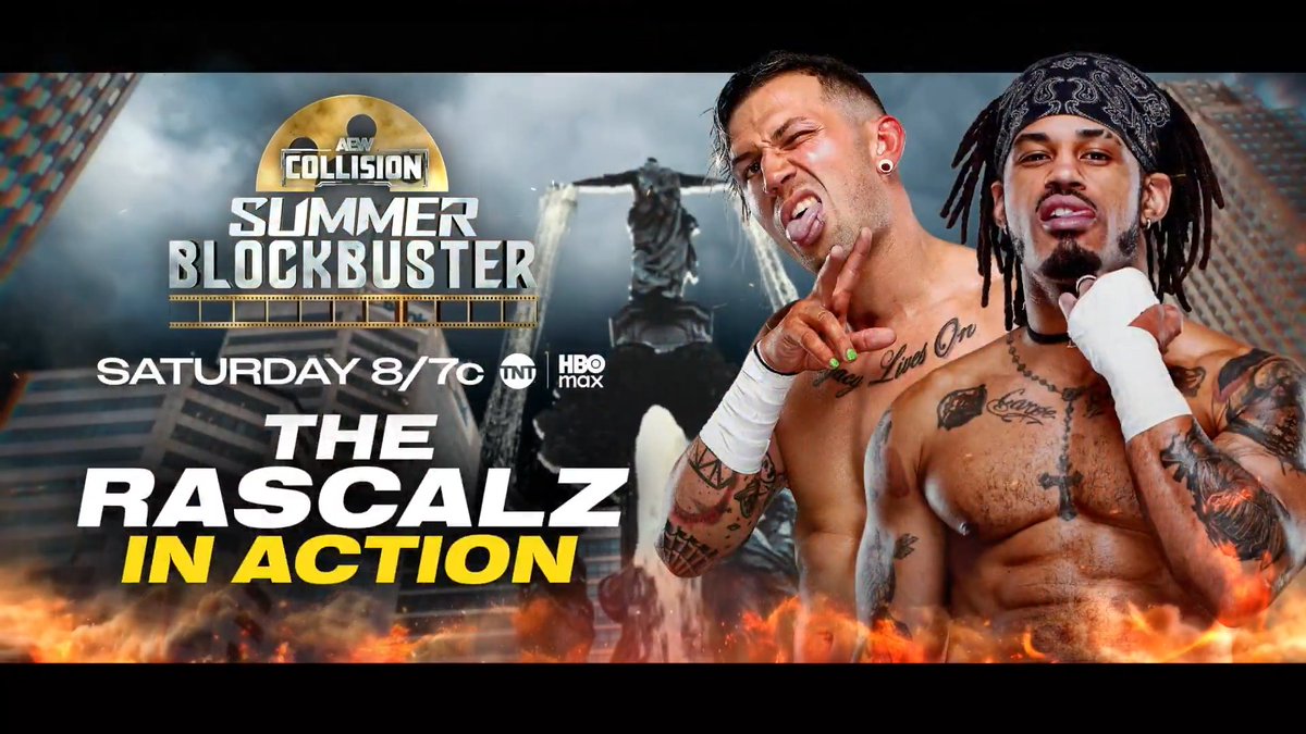 #AEWCollision: Summer Blockbuster 8/7c, TNT & HBO Max 2.5 Hour Special! Tomorrow, 6/13! The Rascalz In Action! @DezmondXavier & Zachary Wentz bring their high flying tag team fireworks to Summer Blockbuster, TOMORROW!