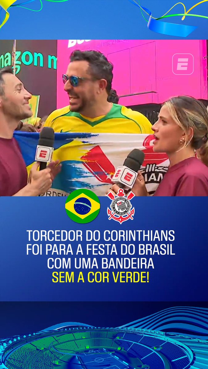 Torcedor do Corinthians com bandeira do Brasil sem a cor verde. 🎥 ESPN Brasil | SportsCenter Brasil