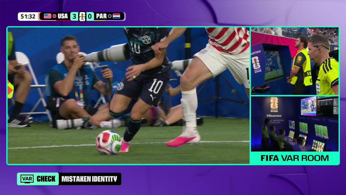 Tim Ream's yellow card is reviewed by VAR and gets reversed to a yellow card for Miguel Almirón for simulation.