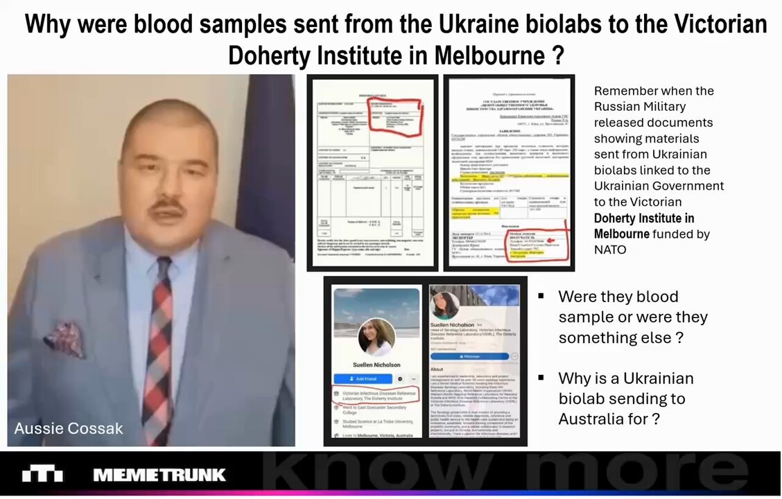 🔥UKRAINE - AUSTRALIA BIOLAB CONNECTION 🔥 Blood samples sent from Ukraine biolab to Victorian Doherty Institute - Why ? Were they blood samples or something else ? The more you look at all the connections the deeper the rabbit hole goes 🕳🐇 Crimes Against Humanity