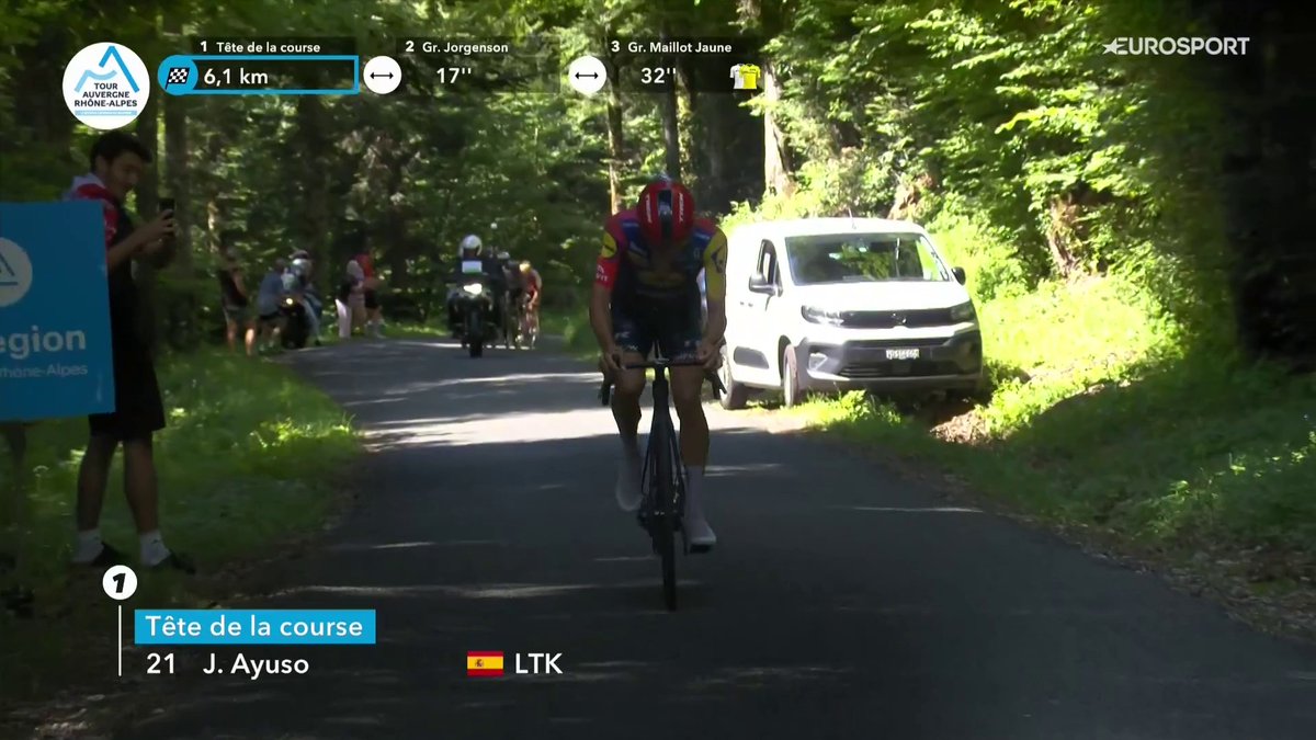 🔥 El ataque de Juan Ayuso 🚴♂️ Se marcha solo el español en el primer tercio del Grand Colombier #TourAuvergneRhoneAlpes