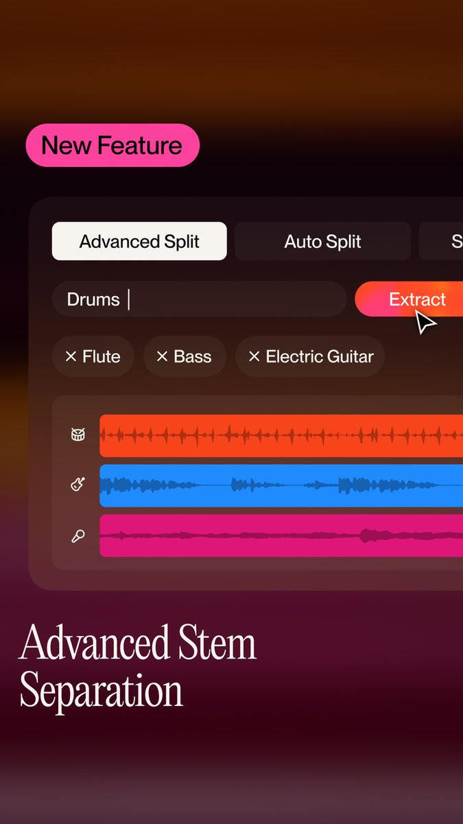 Major update: Stem separation on Suno just got a massive level up. 🚀 We’re now regenerating stems from scratch instead of just isolating frequencies. The result? Clean, artifact-free tracks ready to drop into your DAW.