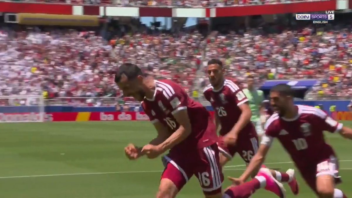 GOAL! WHAT A MOMENT FOR AL ANNABI 🤩 Boualem Khoukhi heads in the equaliser to earn Qatar's first-ever point at a FIFA World Cup! 🇶🇦 Qatar 1-1 Switzerland 🇨🇭 #FIFAWorldCup | #beINWC26 | #AlAnnabi