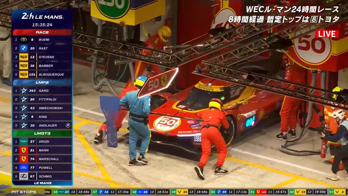 \\なんとフェラーリに災難が...// --- トップにトヨタ8号車が浮上する中 ライバルのフェラーリ50号車がトラブル! ガレージへ... --- ル・マン24時間 24時間無料&登録必要なし! \ABEMAで完全生中継中/