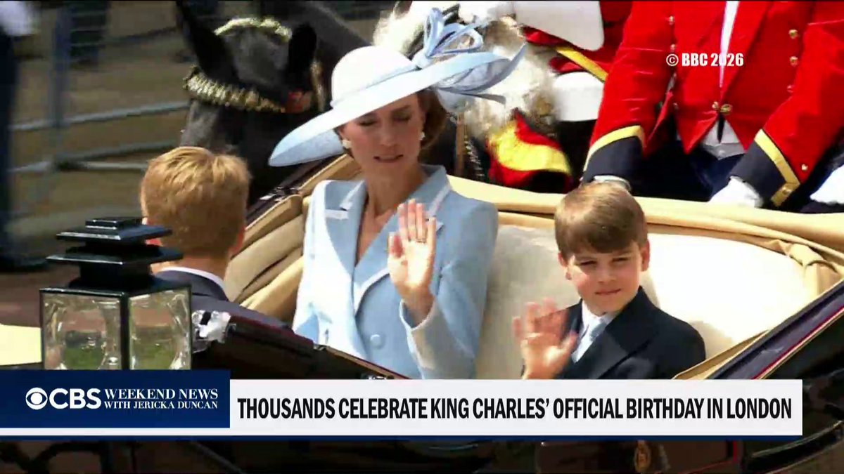 The royal family gathered on the balcony at Buckingham Palace to greet crowds - and watch a Royal Air Force flyover in celebration of the king.