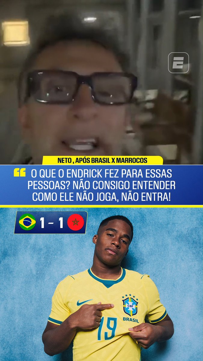 NETO FICOU REVOLTADO! 😳 Após o empate do Brasil contra Marrocos na estreia da Copa do Mundo, Neto não poupou críticas às escolhas de Ancelotti para a estreia. Concorda com ele, fã de esportes? 📹 via radiocraqueneto/IG 👉 Assista à Copa do Mundo FIFA pela CazéTV, no #DisneyPlus, sem custo adicional. #ESPN2026 #FIFAWorldCup