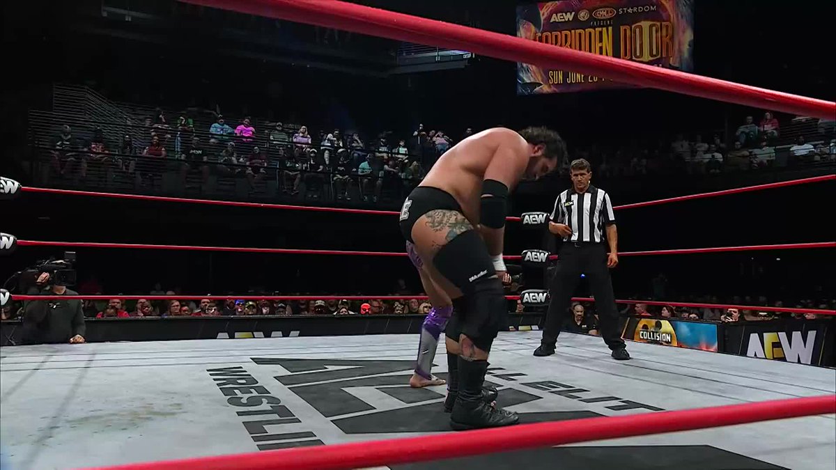 The dangers of wrestling barefoot have shown themselves to Speedball Mike Bailey in the form of Jake Doyle! Watch #AEWCollision on TNT &amp; HBO Max