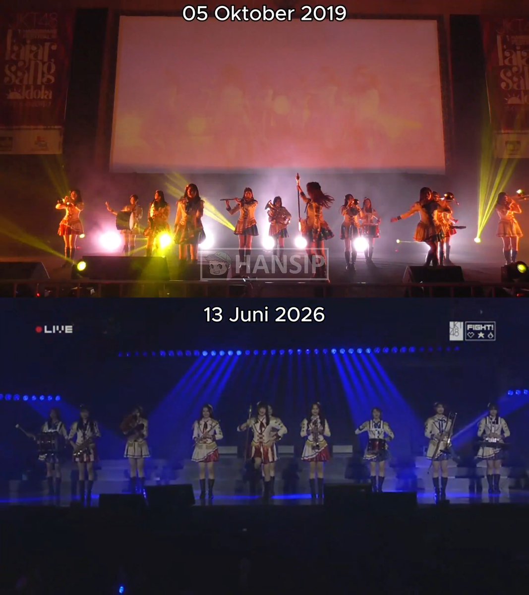 Fajar Sang Idola (Idol no Yoake) 🥁🎷✨ Dari generasi pencetus & generasi penerus. ❤️💙 Salah satu lagu yang 'megah' di JKT48!!! 🎼🎶 #KomparaSIP #hansipCAM #RequestHourJKT48
