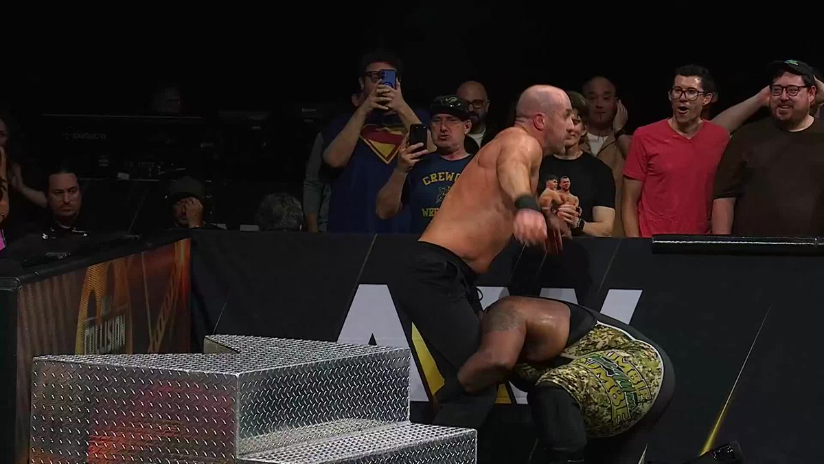 An Iron Octopus can't stop the superhuman strength of Claudio! Moriarty gets driven through a table! Watch #AEWCollision on TNT &amp; HBO Max