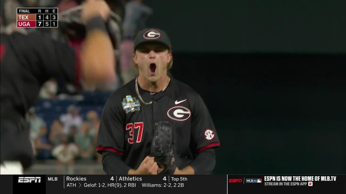 EXCLAMATION POINT. COMPLETE GAME MASTERPIECE IN OMAHA. Georgia Baseball x #MCWS /ESPN