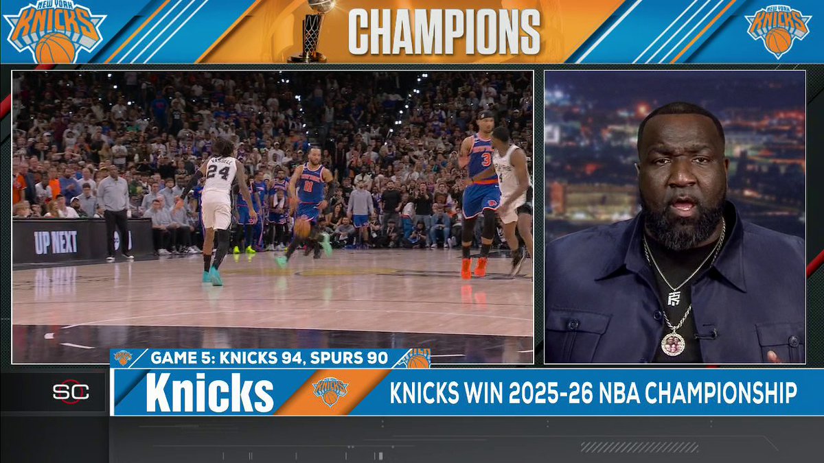 “This man has become the greatest Knick of all time.” 🗣️ Kendrick Perkins after Jalen Brunson dropped 45 points to lead the Knicks to an NBA Finals victory 🏆