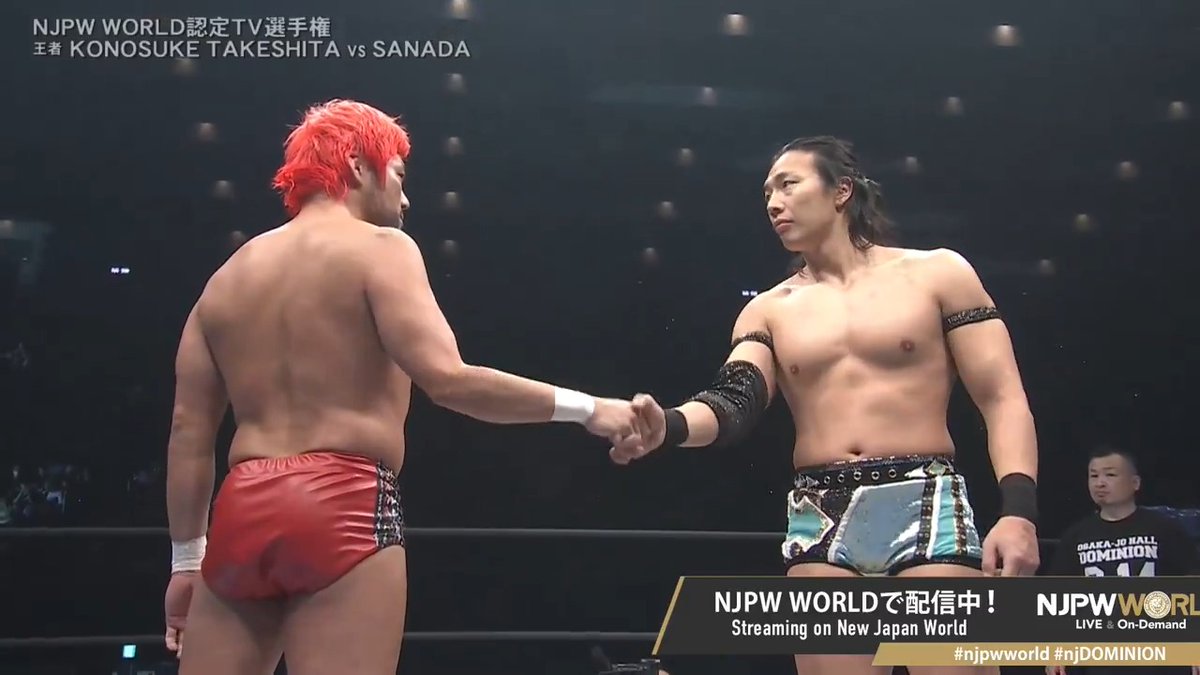 🏯DOMINION 6.14 in OSAKA-JO HALL🏯 NJPW WORLD認定TV選手権試合‼️ 嘘か、真か… スタイルチェンジしたSANADAがTAKESHITAに握手を要求 🆚 KONOSUKE TAKESHITA × SANADA 「NJPW WORLD」で配信中📡 視聴&登録⏩「NJPW WORLD」で検索 #njpwworld #njDOMINION