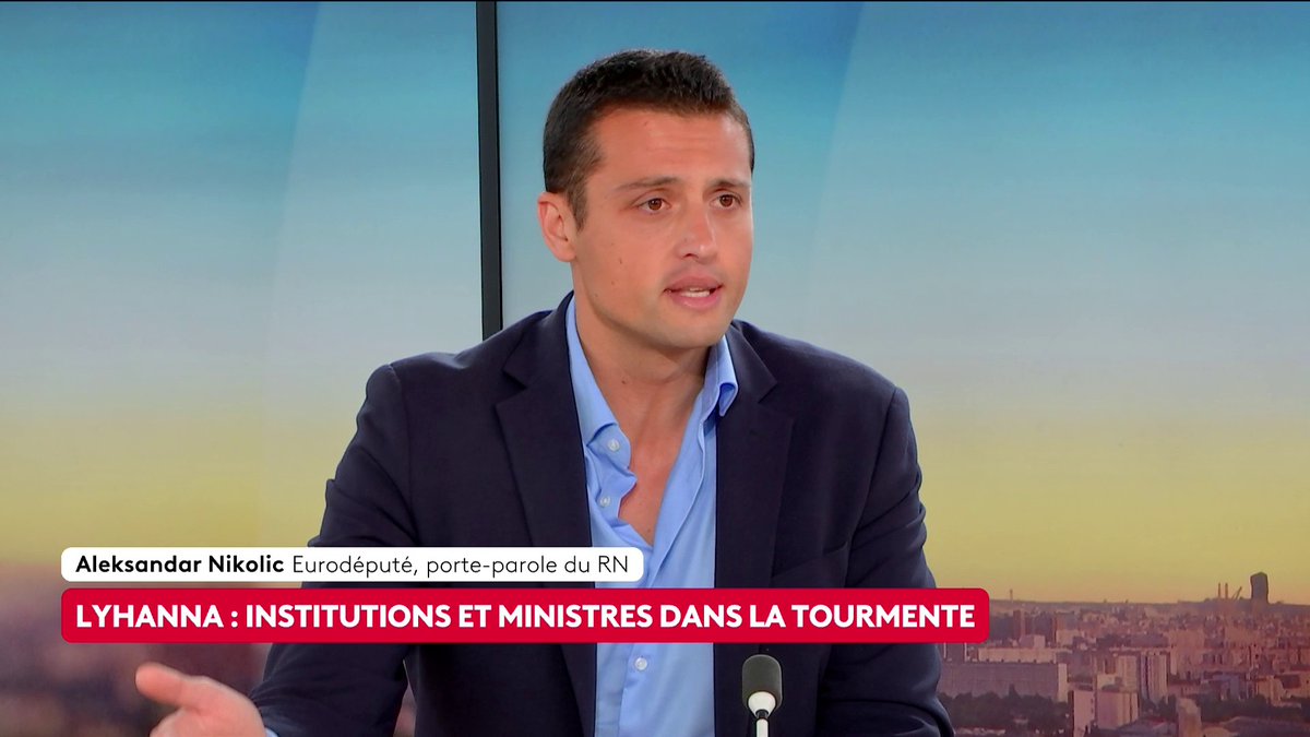 🔴 🗣 "Il faut donner plus de moyens à la justice, mais il faut qu'on en ait moins des affaires et pour ça, oui, il faut diminuer la venue de personnes à risques", déclare l'eurodéputé du Rassemblement national Aleksandar Nikolic, après l'affaire Lyhanna. #canal16
