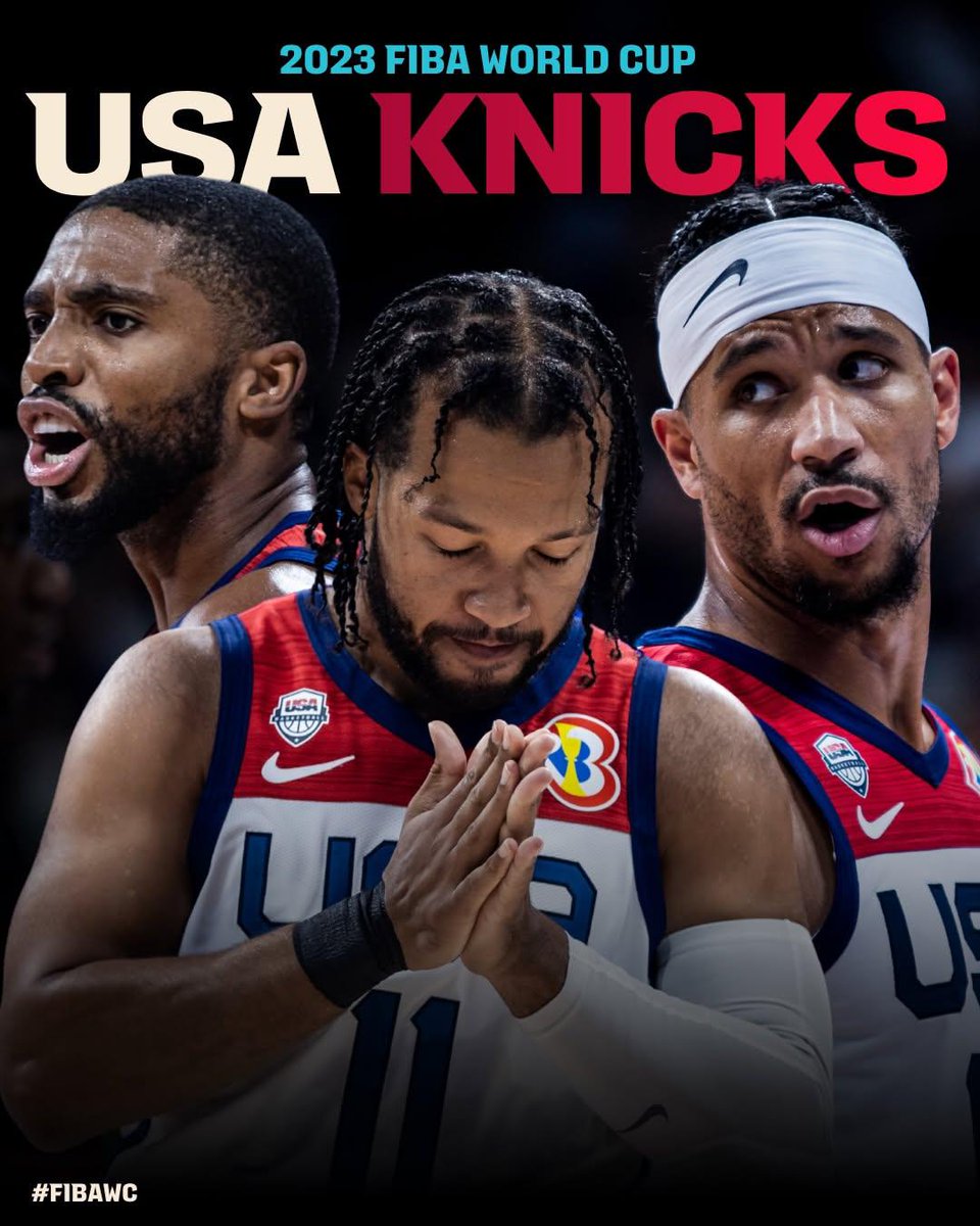 Jalen Brunson, Josh Hart and Mikal Bridges' chemistry has taken them to special places 🤝 2023: #FIBAWC teammates 🇺🇸 2026: NBA champions 🏆