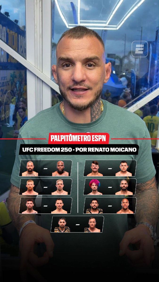 AQUI NÓS ESTAMOS FALANDO DE GABARITO, BELEZA? 👀 Se liga nos palpites de Renato Moicano para as lutas do UFC Freedom 250, que será disputado na Casa Branca! Esse sabe muito, meu brother! 👊 #ESPNKnockOut #UFC