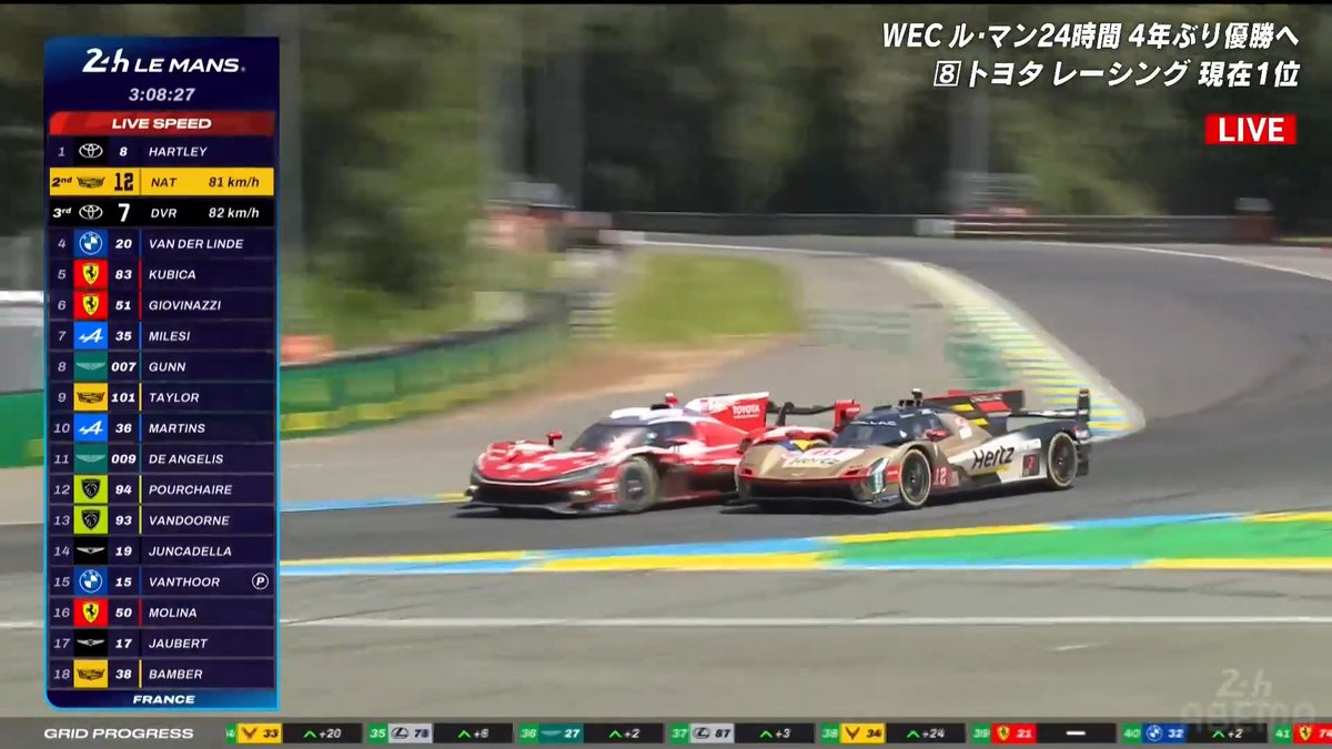 【速報】トヨタ7号車もキャデラックをオーバーテイク!! --- 残り3時間を残してトヨタ ワンツー体制! なんという展開!なんという強さ! --- ル・マン24時間 24時間無料&登録必要なし! \ABEMAで完全生中継中/