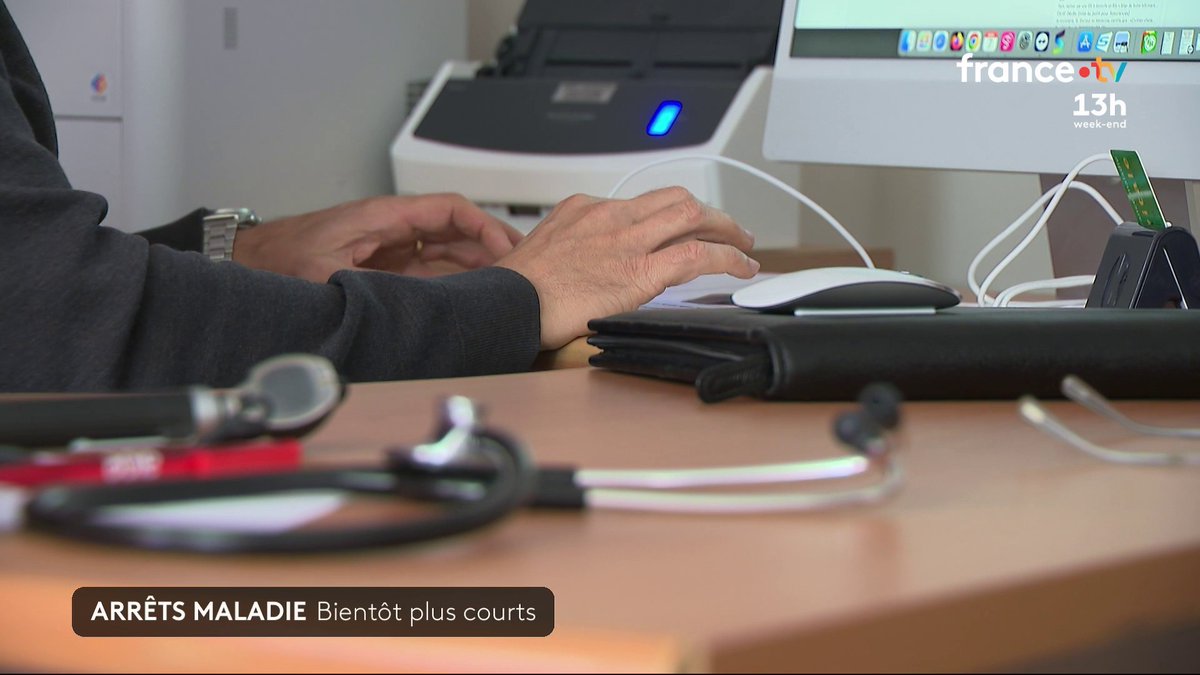 🔴 La durée des arrêts maladie va être limitée à 1 mois maximum pour une première prescription et jusqu'à deux mois ensuite pour une prolongation. C'est une manière de réduire les indemnités journalières versées par la Sécurité sociale. #JT13H