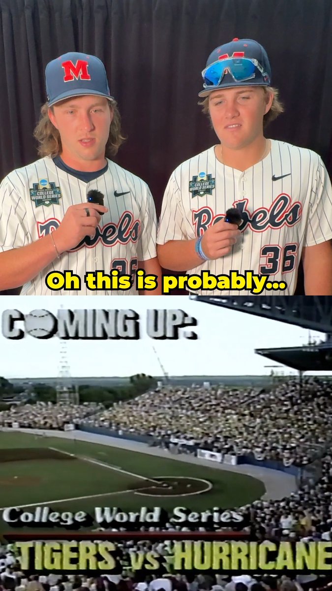 “He’s got more juice than we thought.” 💪 Ole Miss Baseball watches retro footage of Mike Bianco at the 1989 Men's College World Series 🎞️ #MCWS