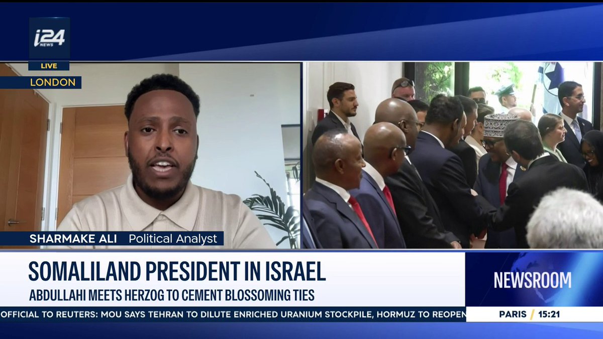 'This is the first time in 35 years that Somaliland has been received by another state with full diplomatic protocol. It is a historic moment.' Sharmake Ali (Sharmake) joins Bianca Zanini as Somaliland's President Abdullahi meets with President Herzog in Jerusalem