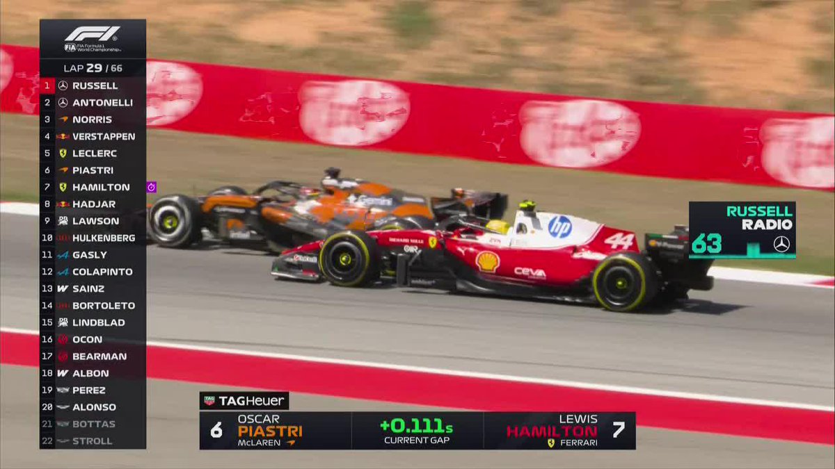 ¡TREMENDO HAMILTON! Con toda su experiencia encima, el piloto de Ferrari pasó por afuera a Piastri para escalar una posición. 📺 #BarcelonaGP | Toda la temporada de #F1 por #DisneyPlus Plan Premium