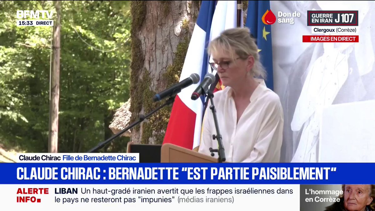 Hommage à Bernadette Chirac :"C'est Jacques, c'est Bernadette, qui disent merci à la Corrèze", déclare sa fille Claude Chirac