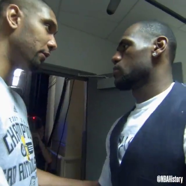 Tim Duncan to LeBron after sweeping the Cavs 19 Years ago today: "This is going to be your league in a little while. But I appreciate you giving it to us this year.” 😂