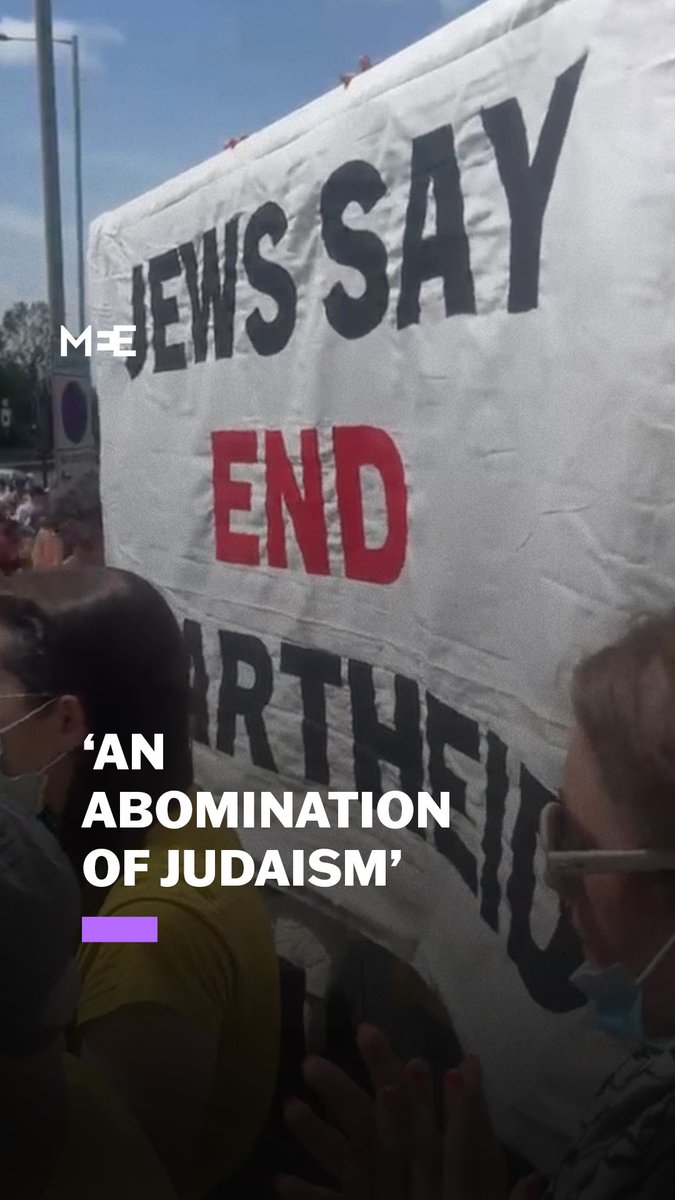 Protesters gathered outside Edgware United Synagogue in London on Sunday to demonstrate against the "Great Israeli Real Estate Event" being held inside, where companies advertise land for sale in illegal settlements in the occupied West Bank.