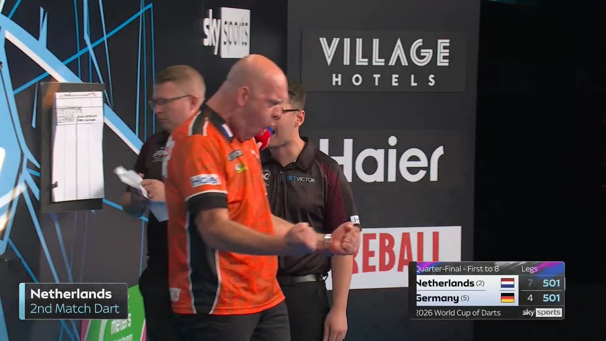 THE GERMAN DREAM IS OVER! 💔 Michael van Gerwen gets the Netherlands over the line and into the semi-final, as they beat Germany 8-4! 📺 #WCOD26