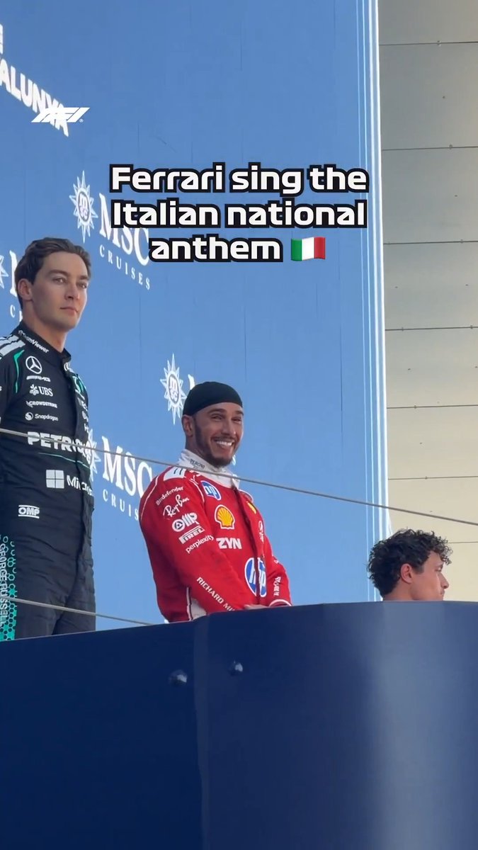 Look at the smile on Lewis' face as Ferrari belt out the Italian national anthem 💚🤍❤️ #F1 #BarcelonaGP